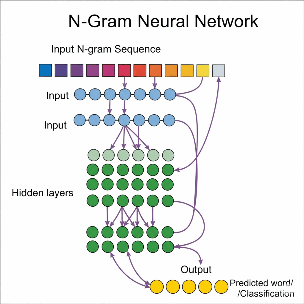 N-Gram Neural Network Input, Hidden Layers and Output Sequence